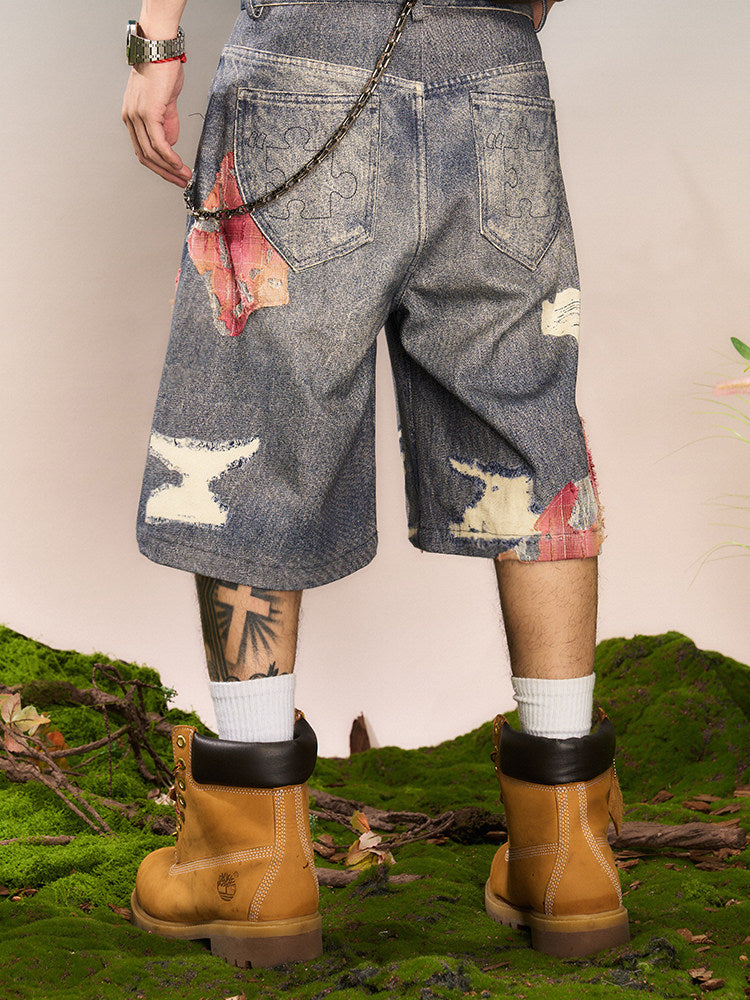 Floral Print Denim Half Pants WN23215