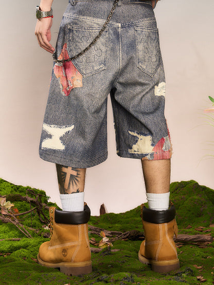 Floral Print Denim Half Pants WN23215