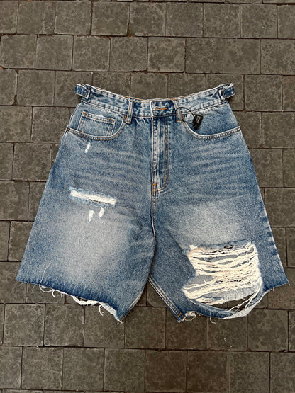 Damage Ripped Wide Leg Denim Half Jeans WN24069