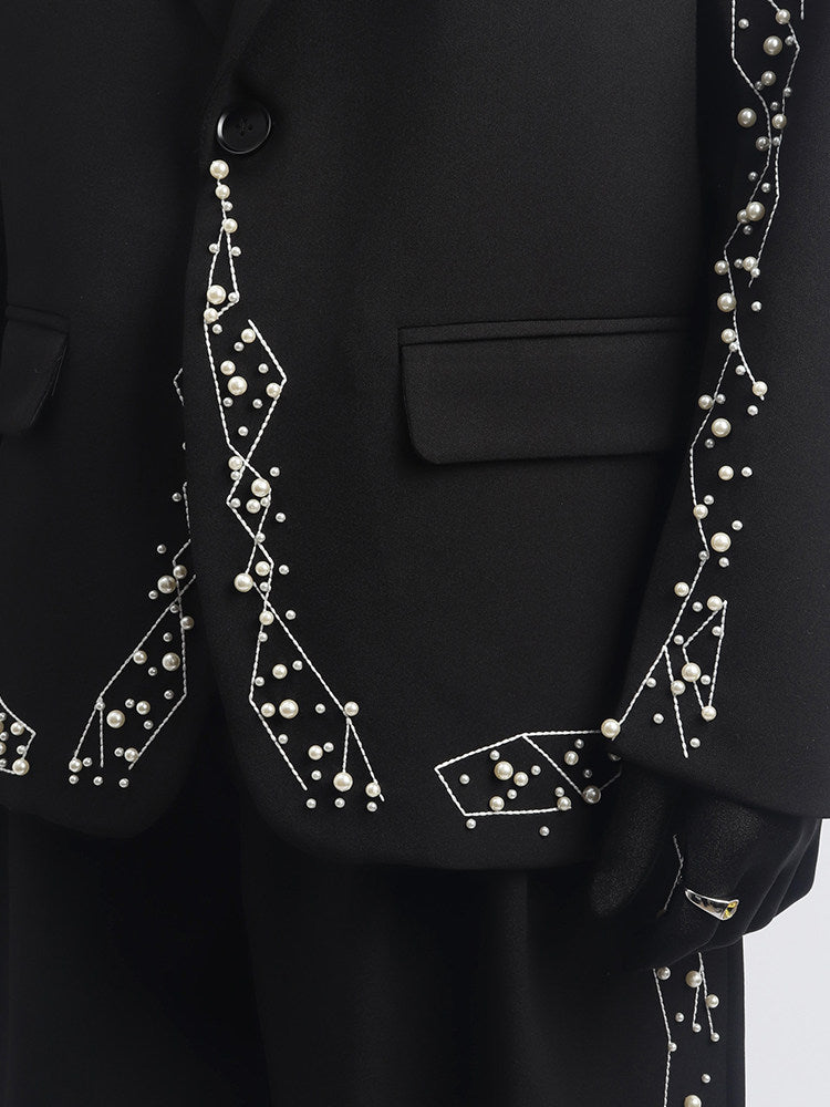 Studs Line Tailored Jacket & Studs Line Wide Leg Trousers Setup WN23675