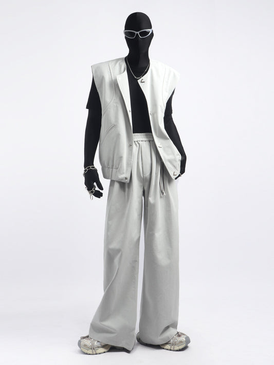 Sleeveless Short Jacket & Wide Leg Pants Setup WN23773