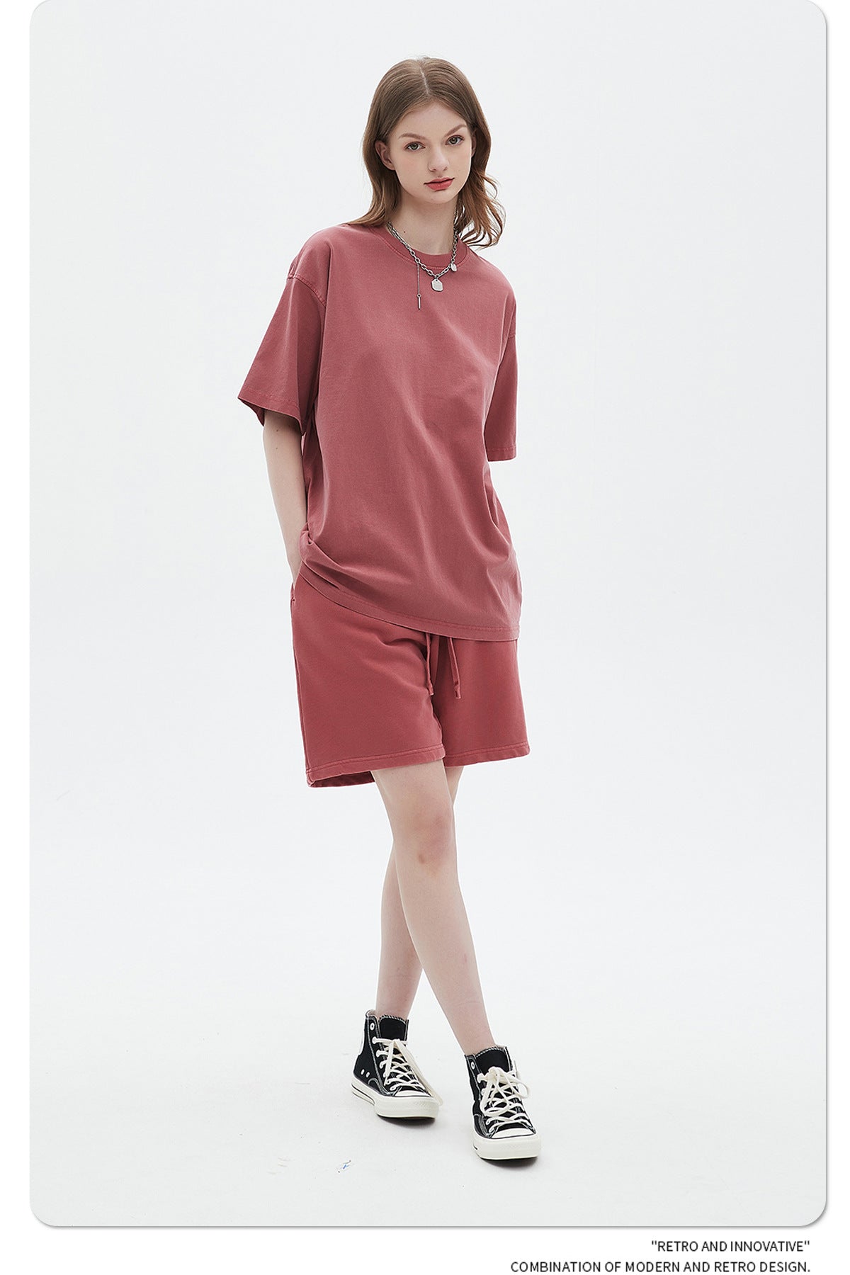 Oversize Washed Short-sleeve-T-shirt & Washed Short Sweatpants Setup WN6633