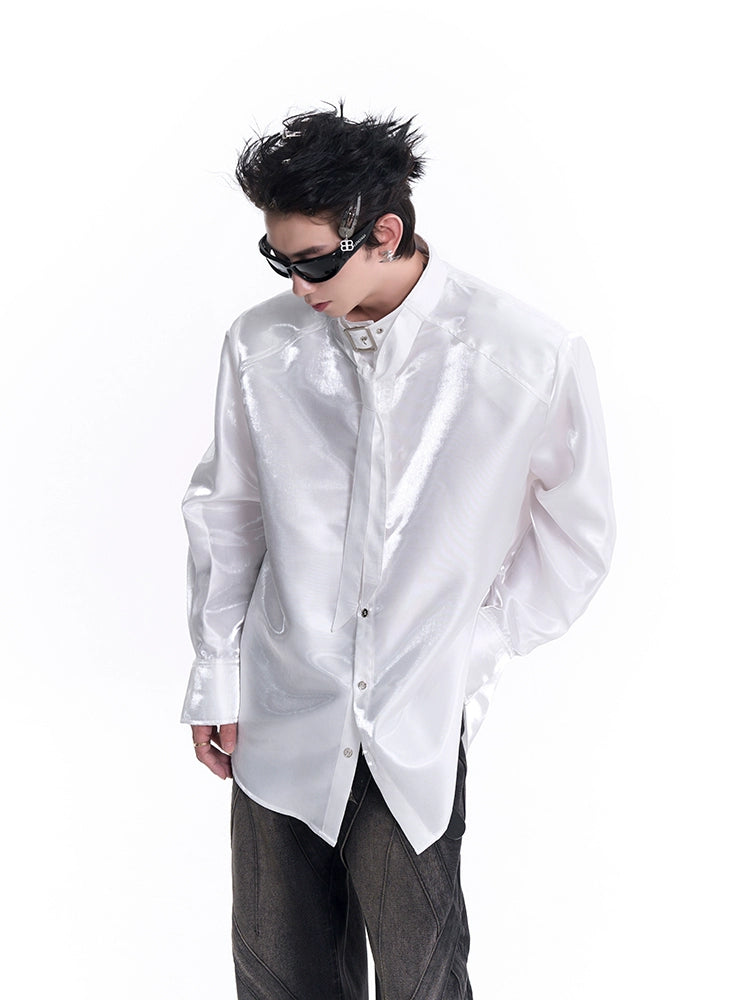 Neck Belted Oversize Long Sleeve Shirt WN8105