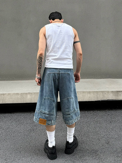 Reversed Design Straight Denim Half Pants & Denim Jeans WN19394