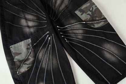 Butterfly Print Camouflage Wide Leg Denim Jeans WN25492