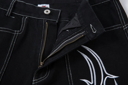 Embroidery Wide Leg Denim Jeans WN14131