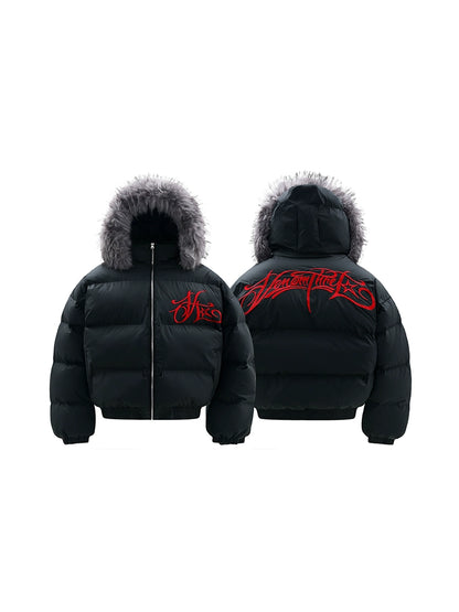 Detachable Hooded Embroidered Fake Fur-Collar Padded Jacket WN22208