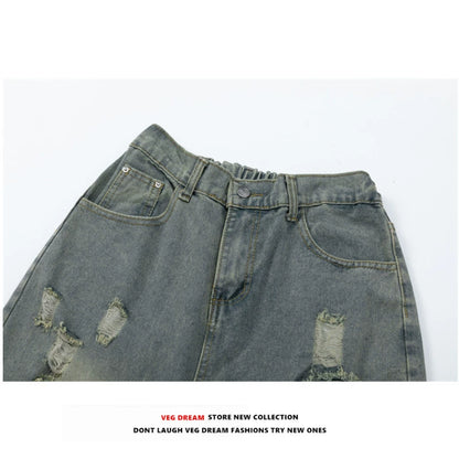 Wide-leg Damage Denim Jeans WN5574