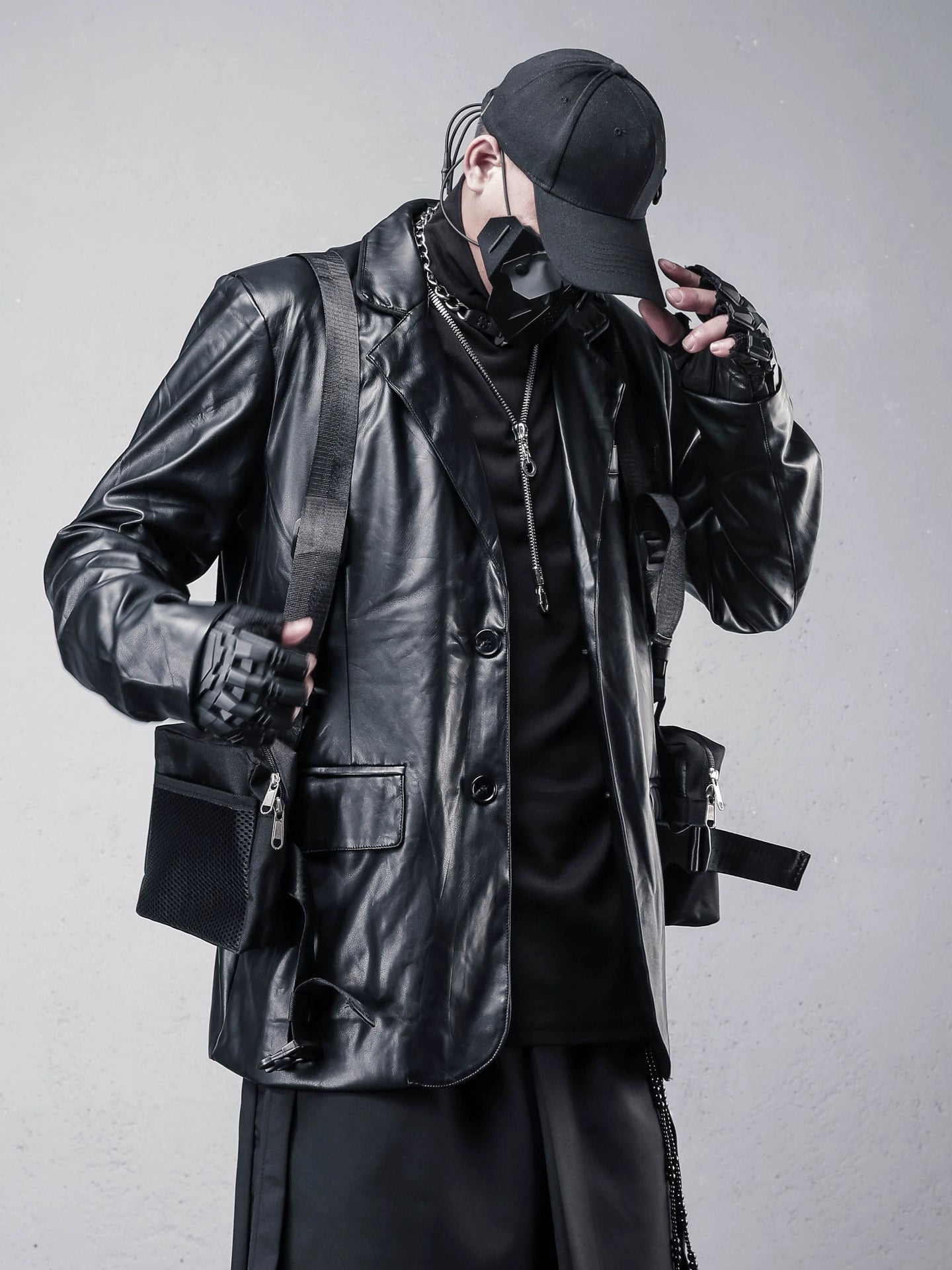 Black PU Leather Tailored Jacket WN22365