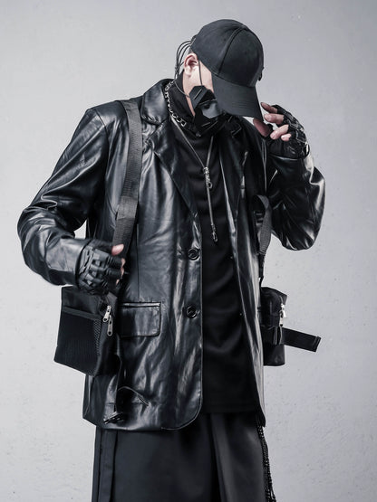 Black PU Leather Tailored Jacket WN22365