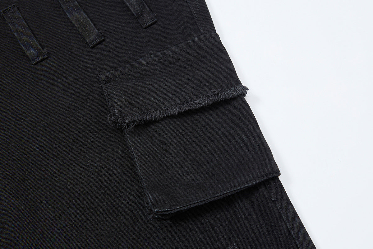 Fake Fur Trim Multi-Pocket Wide Leg Cargo Pants WN23087