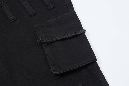 Fake Fur Trim Multi-Pocket Wide Leg Cargo Pants WN23087