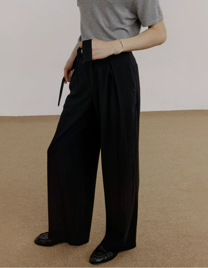 Pleats Belted Wide Leg Trousers WN21465