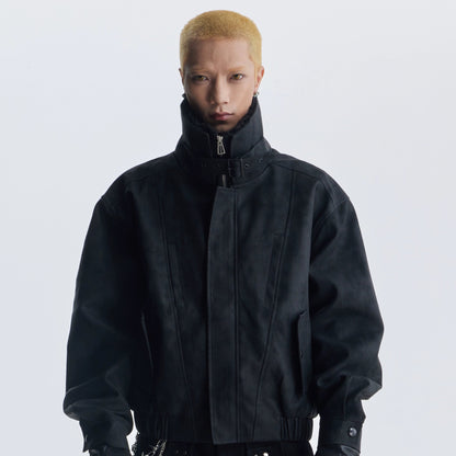 Belt Patchwork Fur Collar PU Leather Jacket WN20815