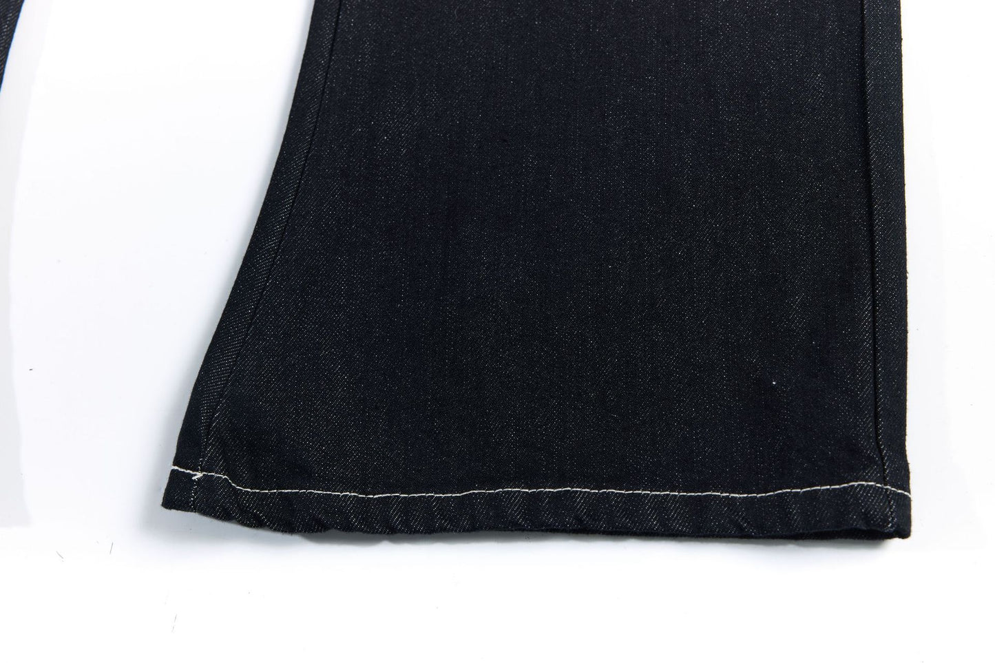 Color Block Embroidery Wide Leg Curved Denim Jeans WN25864