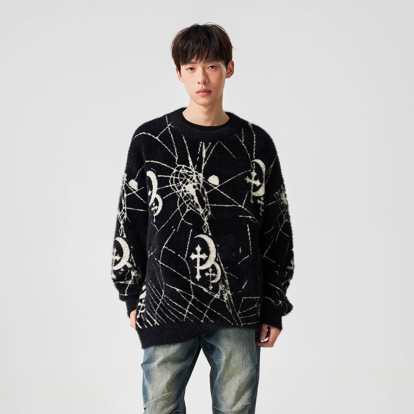 Spider Web Pattern Oversize Knit Sweater WN17618