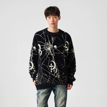 Spider Web Pattern Oversize Knit Sweater WN17618