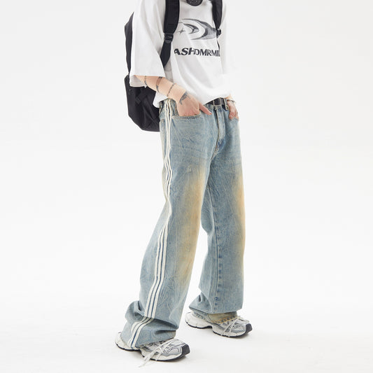 Wash Side Stripes Long Denim Jeans WN5913