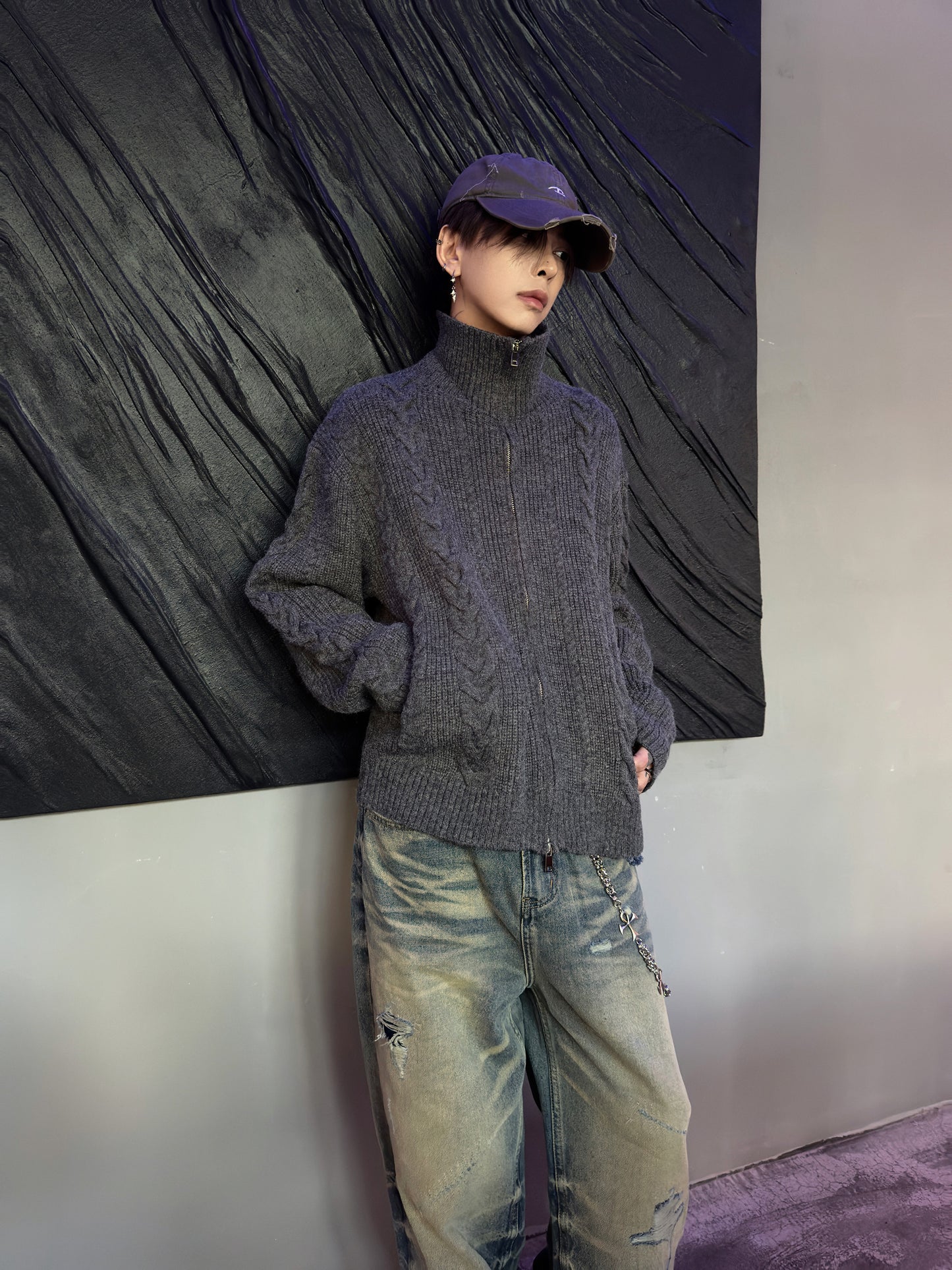 Cable Knit Zipper Cardigan WN22952