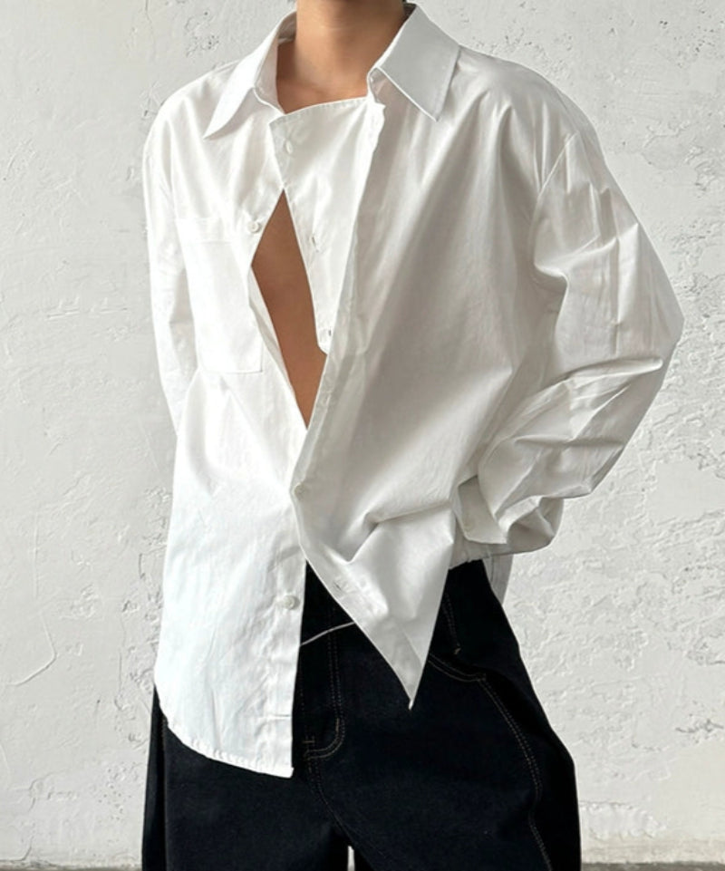 Minimalist Design Double Placket Layered Button Long Sleeve Shirt WN20006