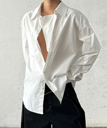 Minimalist Design Double Placket Layered Button Long Sleeve Shirt WN20006