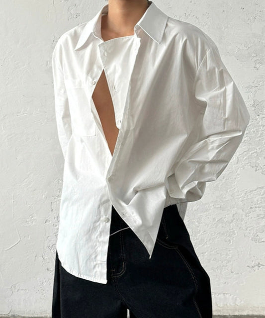 Minimalist Design Double Placket Layered Button Long Sleeve Shirt WN20006