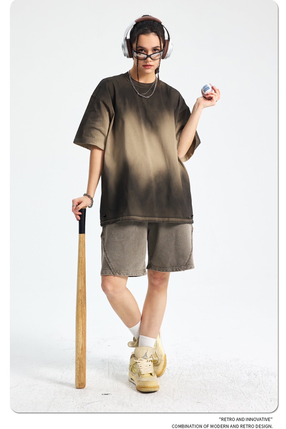 Spray Dye Washed Damage Short Sleeve T-Shirt WN16276