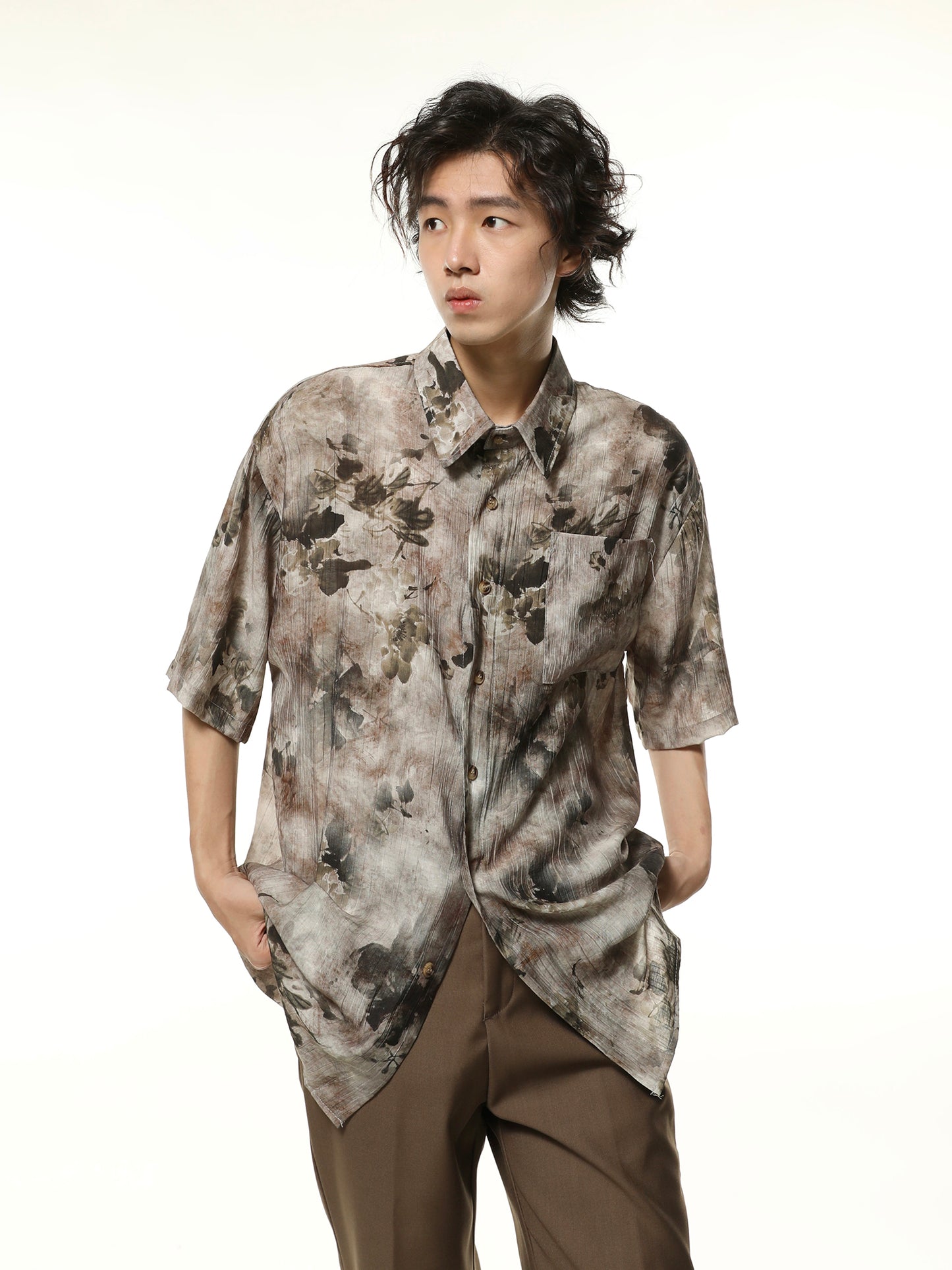 Oversize Floral Print Short Sleeve Shirt WN7101