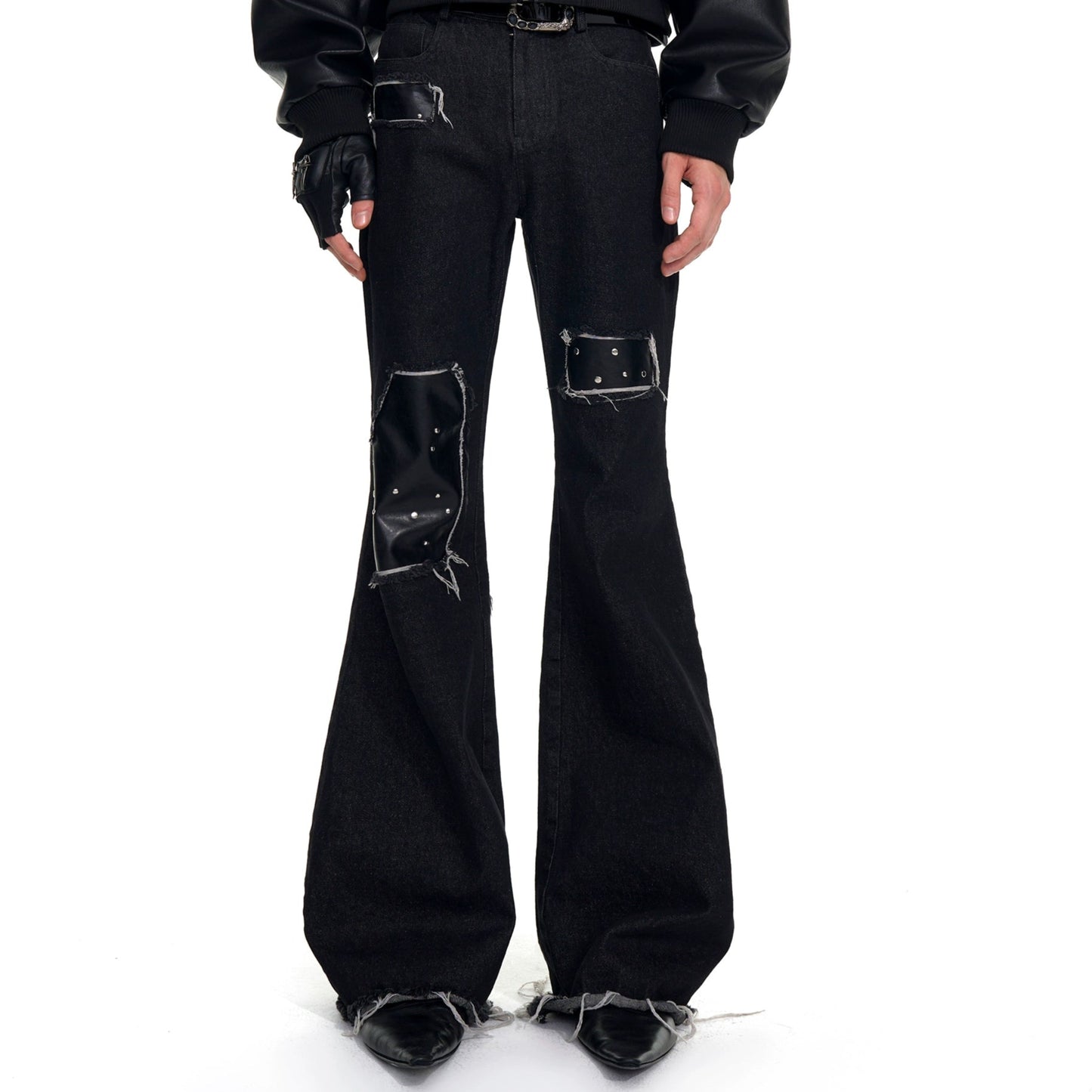 Studs Mix Fringe Flare Denim Jeans WN20943