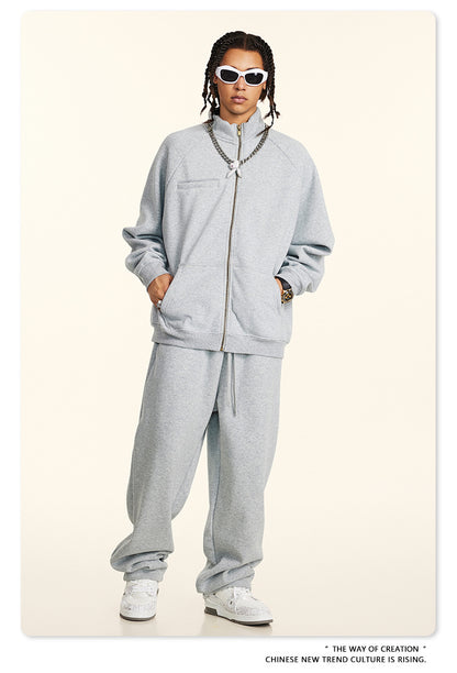 Heavyweight Fleece Lining Pullover Hoodie & Zipper Sweatshirt & Sweatpants Setup WN9937