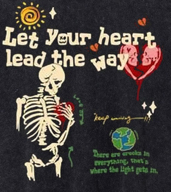 Washed Skeleton Letter Short Sleeve T-Shirt WN26757