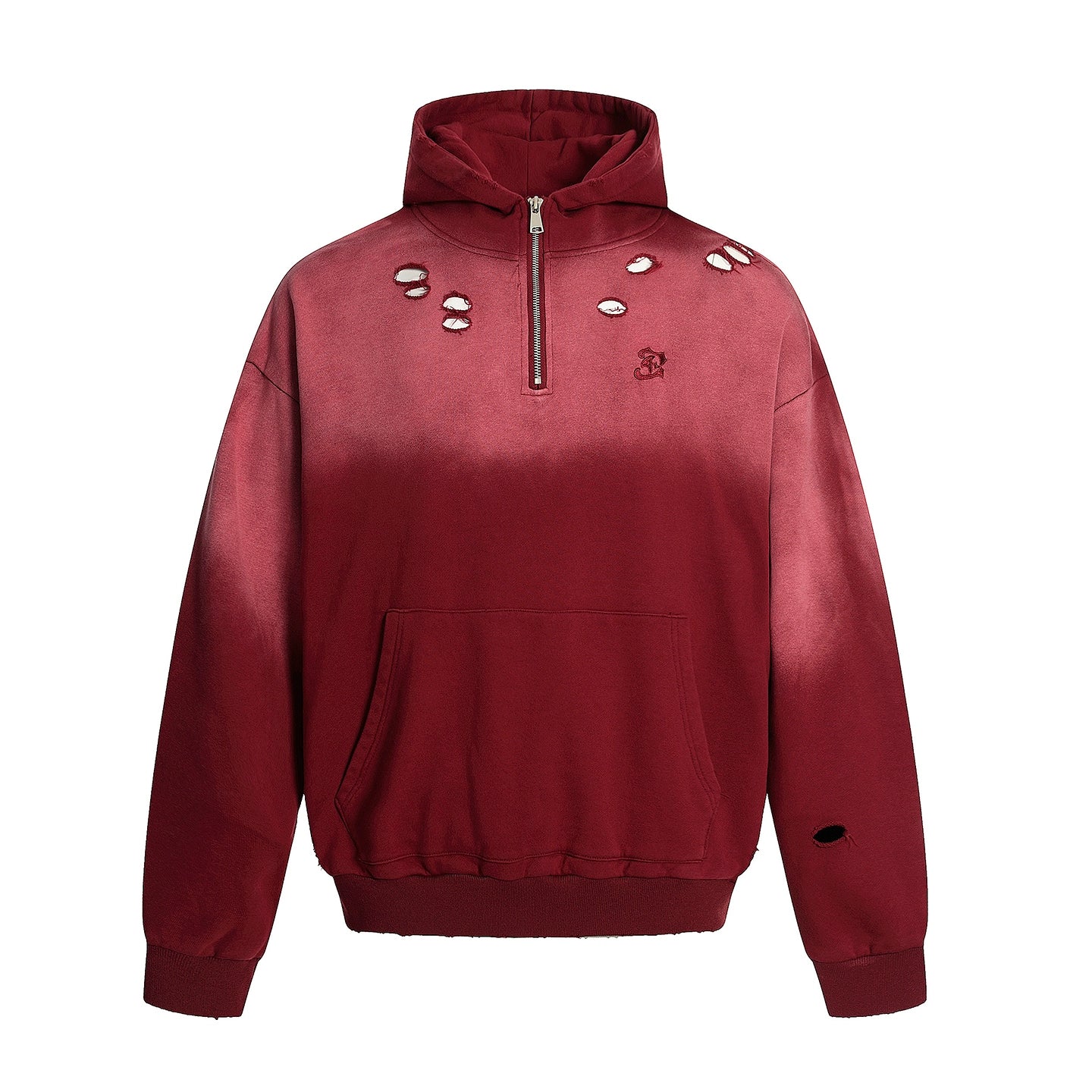 Washed Damage Half Zipper Hoodie WN20588