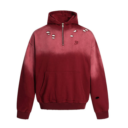 Washed Damage Half Zipper Hoodie WN20588