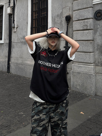 Washed Dirty Effect Design Polo Short Sleeve T-Shirt WN18129