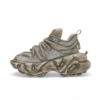 Studs Design Mesh Chunky Sole PU Leather Shoes WN19195