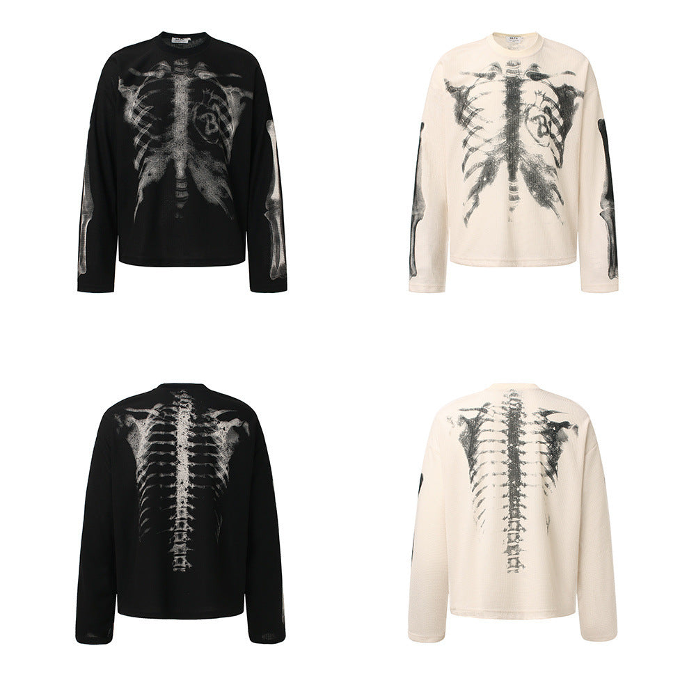 Skeleton Print Waffle Long Sleeve T-Shirt WN25476
