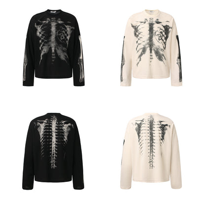 Skeleton Print Waffle Long Sleeve T-Shirt WN25476