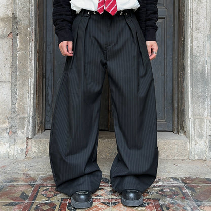 Pleats Striped Wide Leg Trousers WN24377