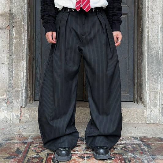 Pleats Striped Wide Leg Trousers WN24377