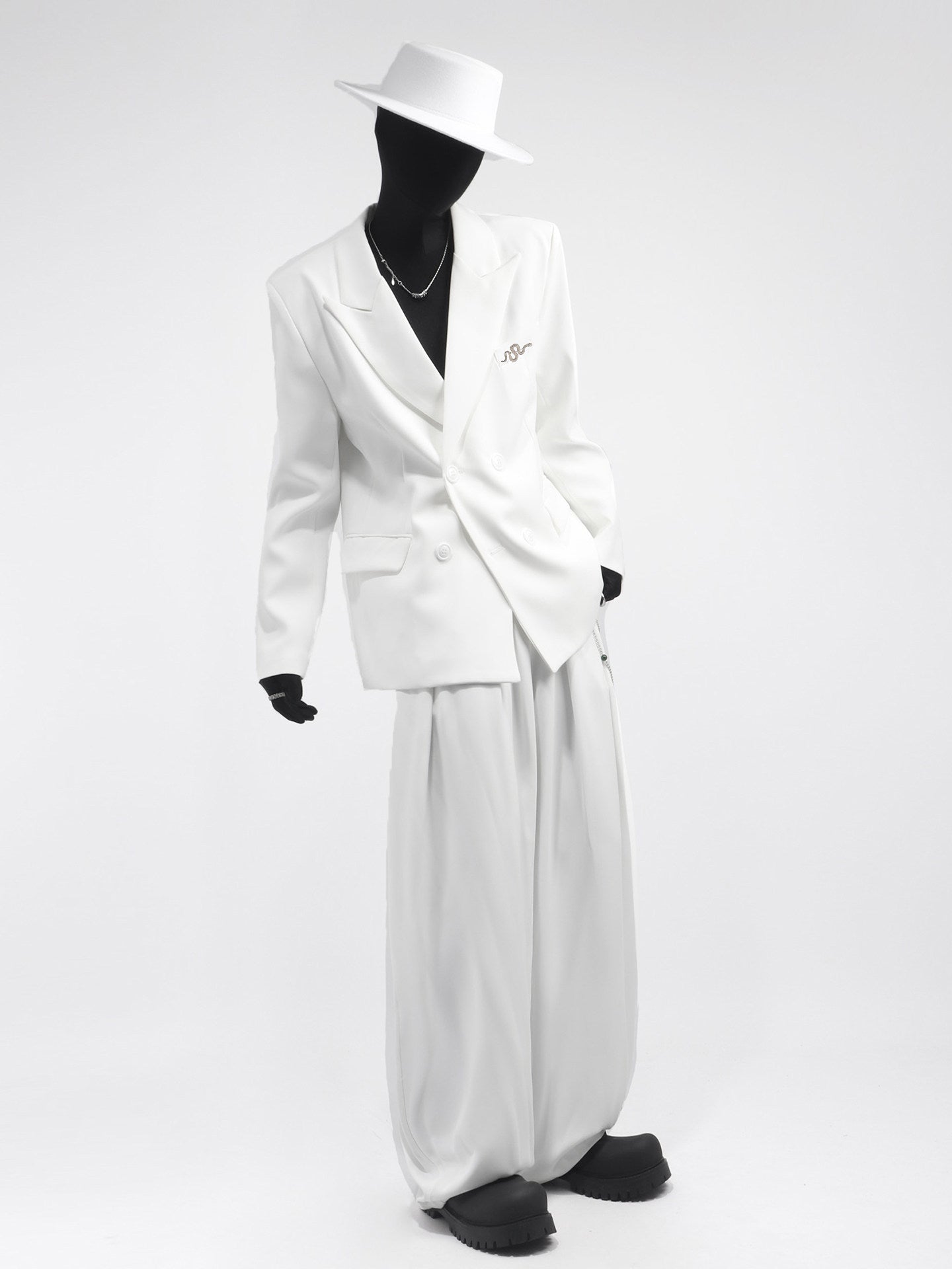 Metal Decor Jacket & Wide Leg Trousers Setup WN23668