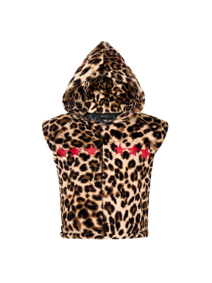 Leopard Fake Fur Hooded Vest WN22144