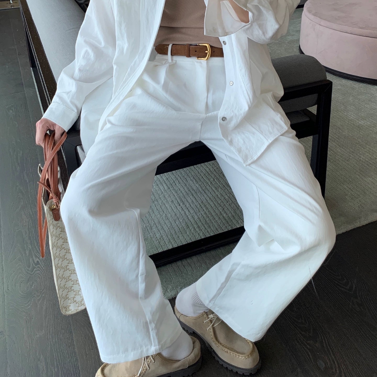 Plain Long Sleeve Shirt & Straight Pants Setup WN20483