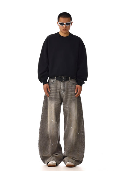 Washed Paint Wide-Leg Denim Jeans WN15131