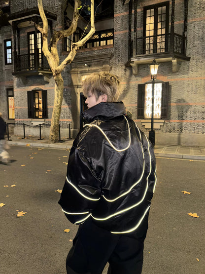 Reflective Stripe Glossy Puffer Jacket WN20726