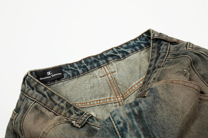 Washed Deconstruction Barrel Denim Jeans WN26067