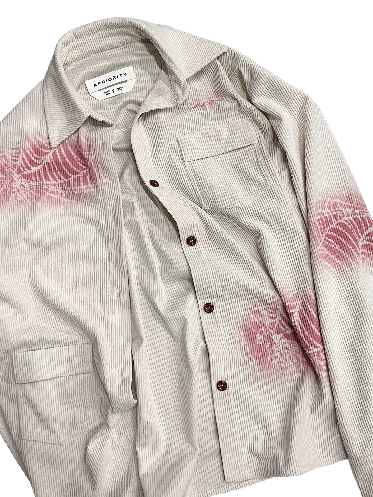 Pocket Design Corduroy Spray Print Long Sleeve Shirt WN18921