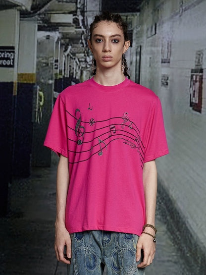 Rhinestone Music Note Print Short Sleeve T-Shirt WN17126