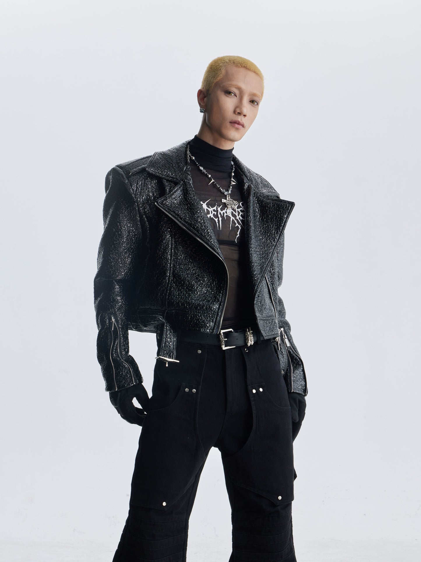 Snake Texture Short PU Leather Jacket WN20814