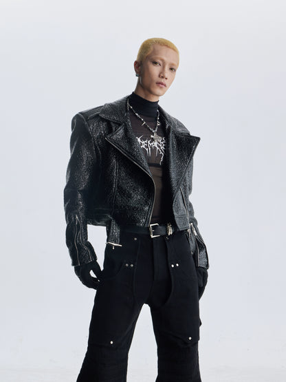 Snake Texture Short PU Leather Jacket WN20814