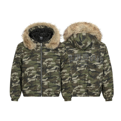 Hooded Camouflage Zipper Puffer Jacket WN21930